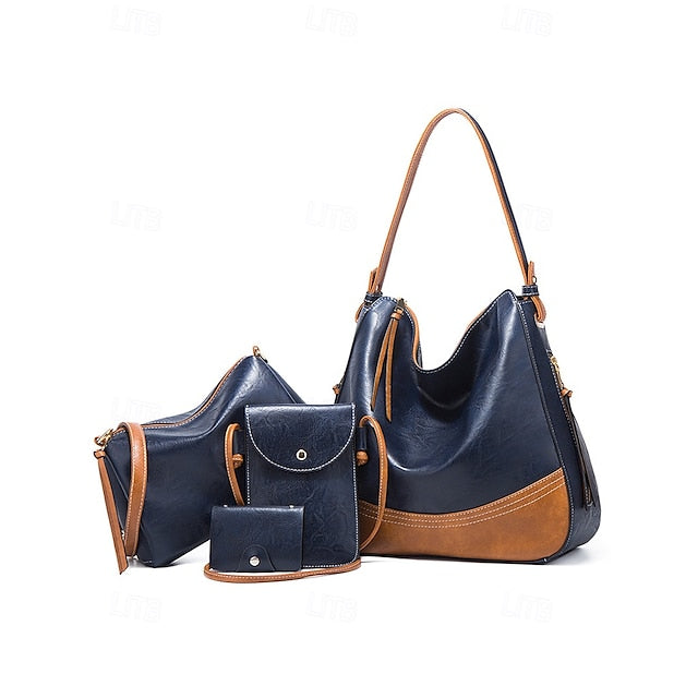Faux Leather Shoulder 4-Piece Handbag Bag Set