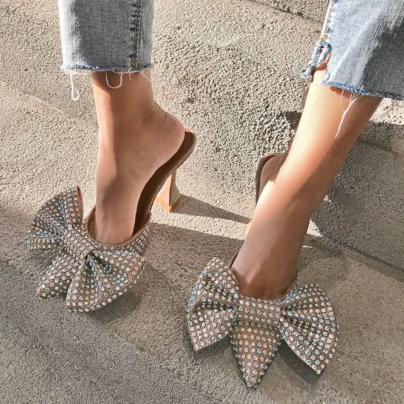 Special Details Oversized Diamond Bow Heels