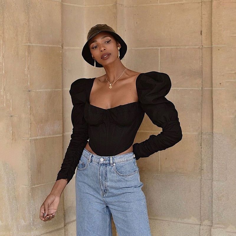 Babe In Town Puff Sleeve Corset Crop Top