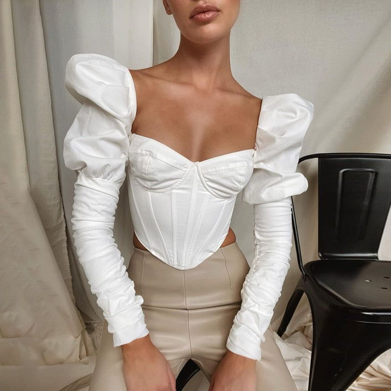 Babe In Town Puff Sleeve Corset Crop Top