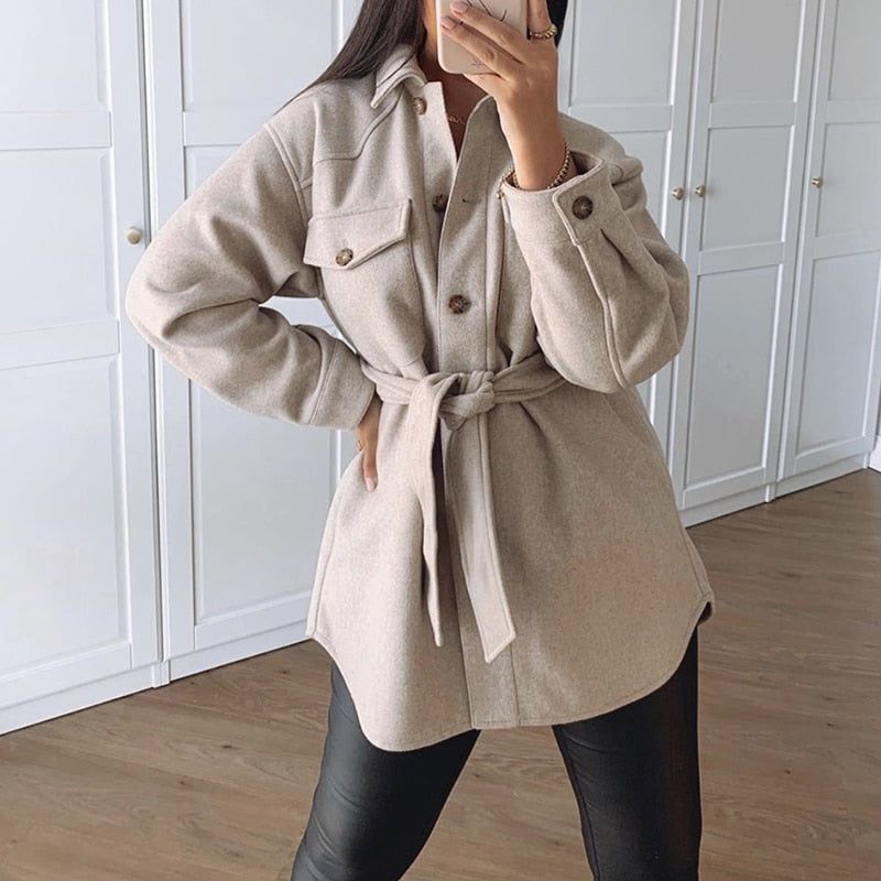 Soft And Dainty Belted Wool Shirt Coat