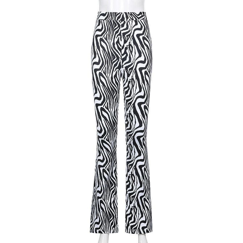 Besondere Schlaghose mit hohem Bund und Animalprint