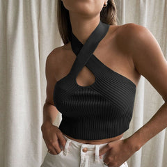 Seen And Loved – Geripptes, überkreuztes Neckholder-Crop-Top