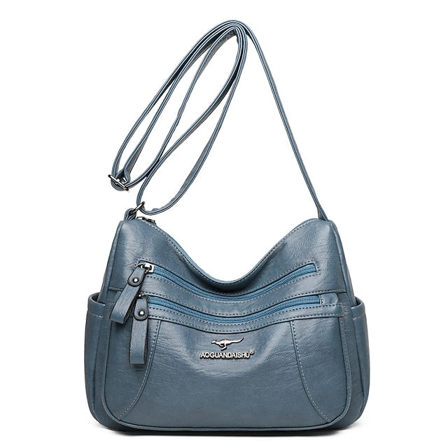Shoulder Bag Leather Black Faux Multi-Pocket