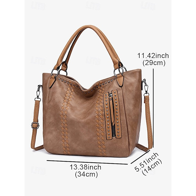 Brown Faux Tote Bag Handbag Leather Spacious