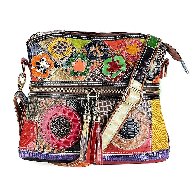 Leather Shoulder Bohemian Colorful Patchwork - Bag