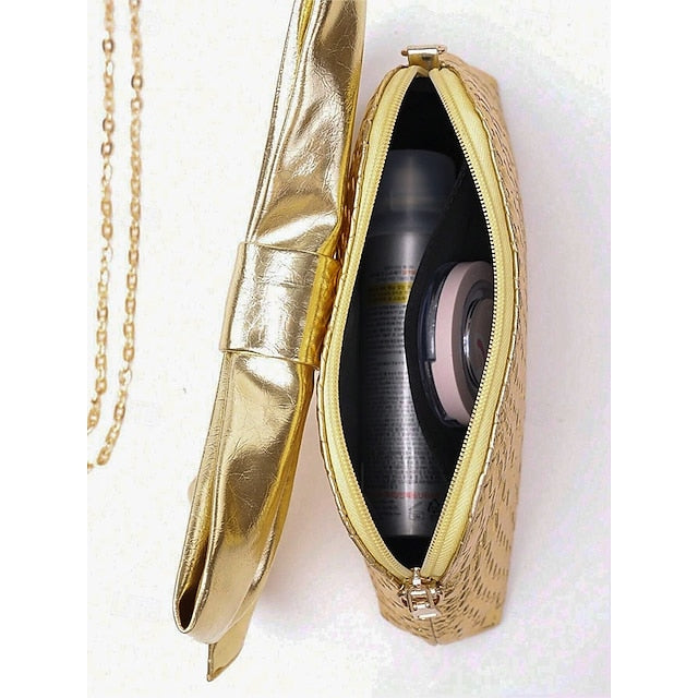 Oversized Faux Leather Bag Clutch Bow with Gold
