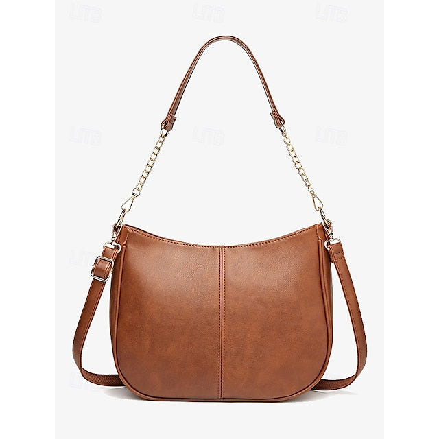 Bag Shoulder Leather Chain Brown Gold Faux with