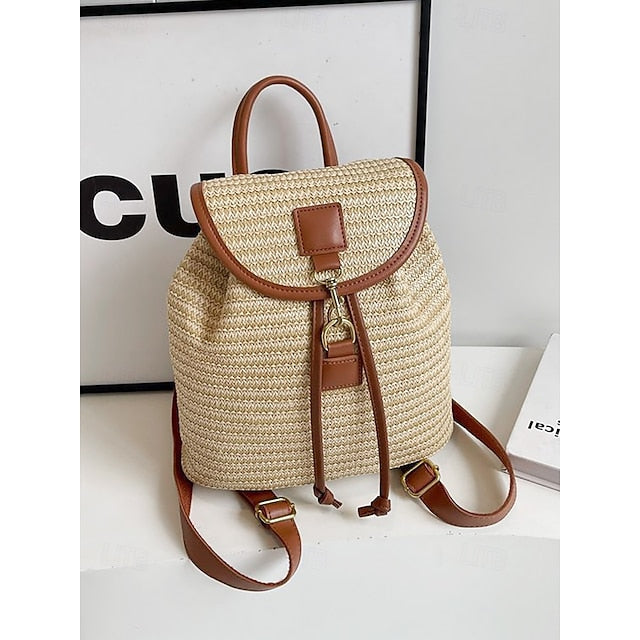 Backpack Straw for Boho Rattan Travel with Woven Bag