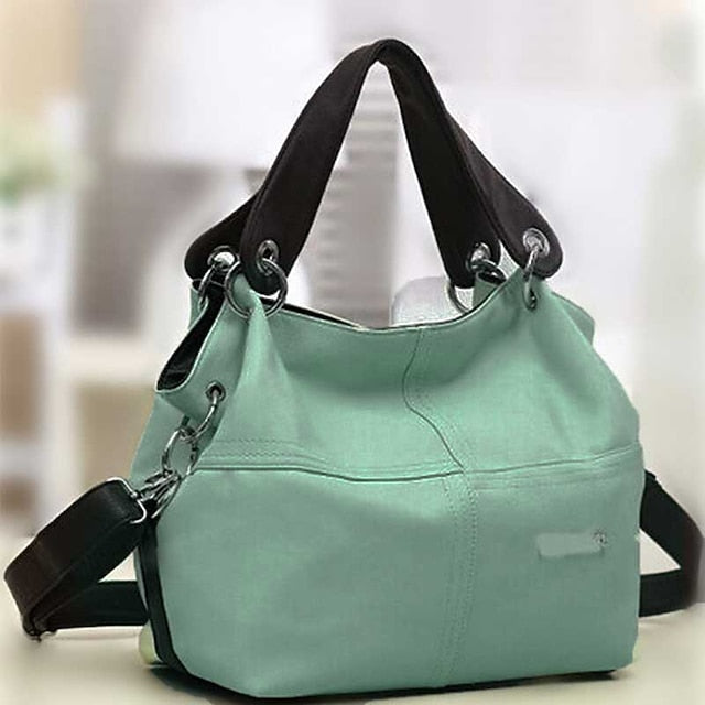 Casual Handbag with Canvas Leather Straps