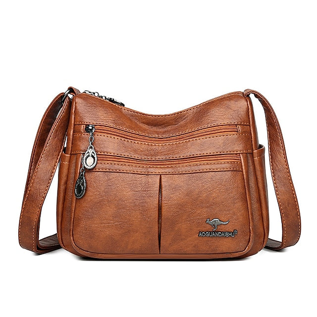 Faux Leather Shoulder Multi-Pocket - Crossbody Bag