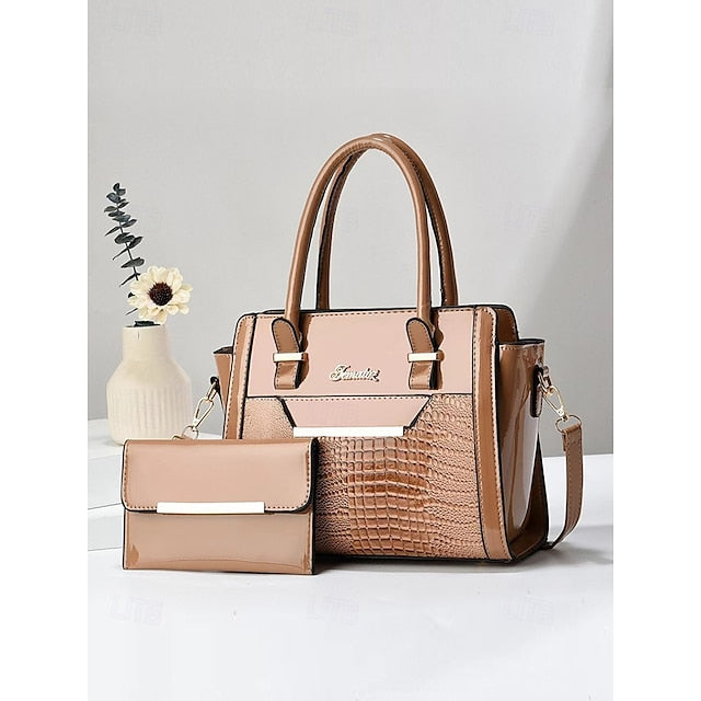 Faux Set Handbag Glossy Patent Leather