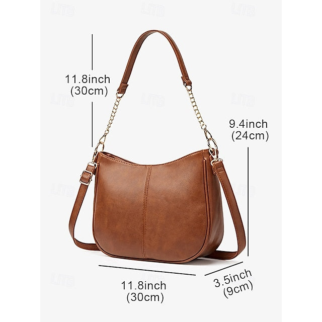 Bag Shoulder Leather Chain Brown Gold Faux with