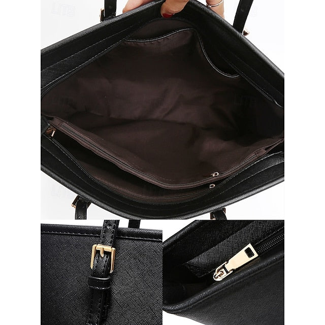 Faux Brown Leather Large Bag Classic Tote -