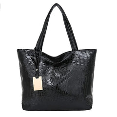 Bag Faux Large Tote Embossed Croc Silver Capacity