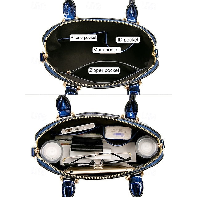 Patent Green Elegant Bag Shiny Leather Tote