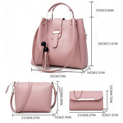 Tote Pink Leather - Handbag Faux Set 3-Piece