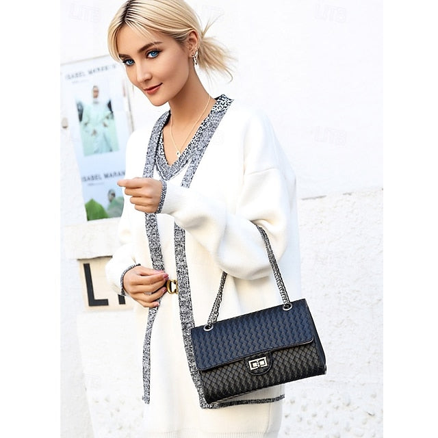 Handbag Set Brown Leather Woven 3-Piece Faux