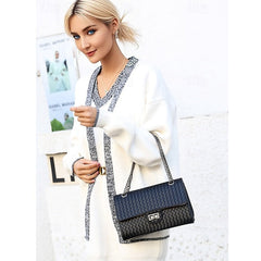 Handbag Set Brown Leather Woven 3-Piece Faux