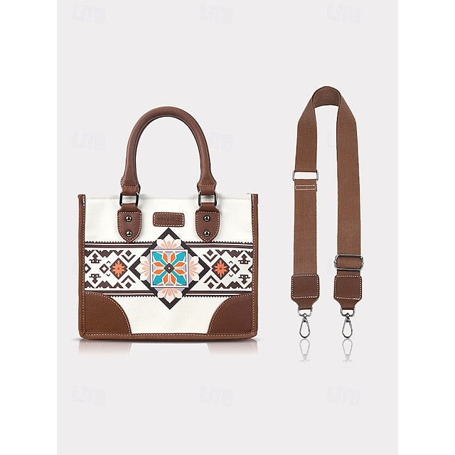 and Set Ethnic Leather Faux Handbag Canvas with