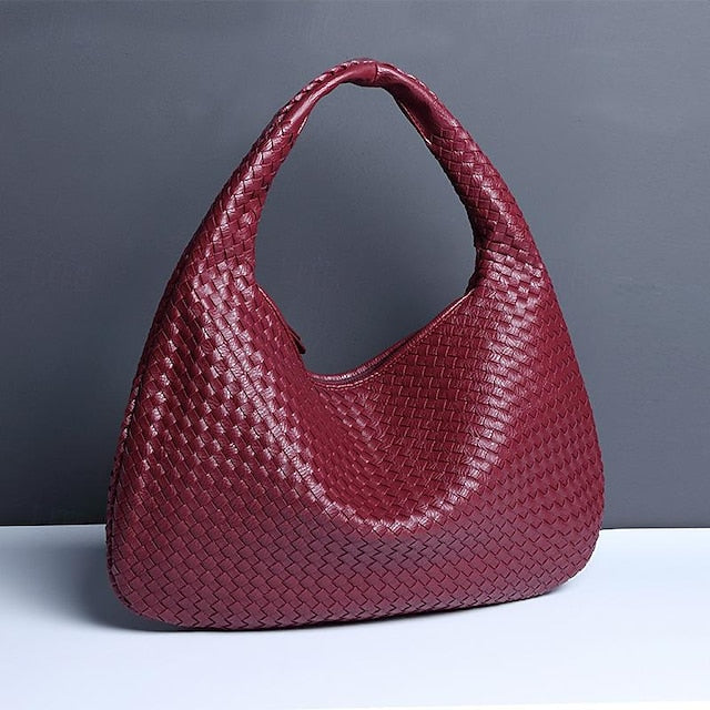 Woven Bag Faux Burgundy Leather Hobo Chic