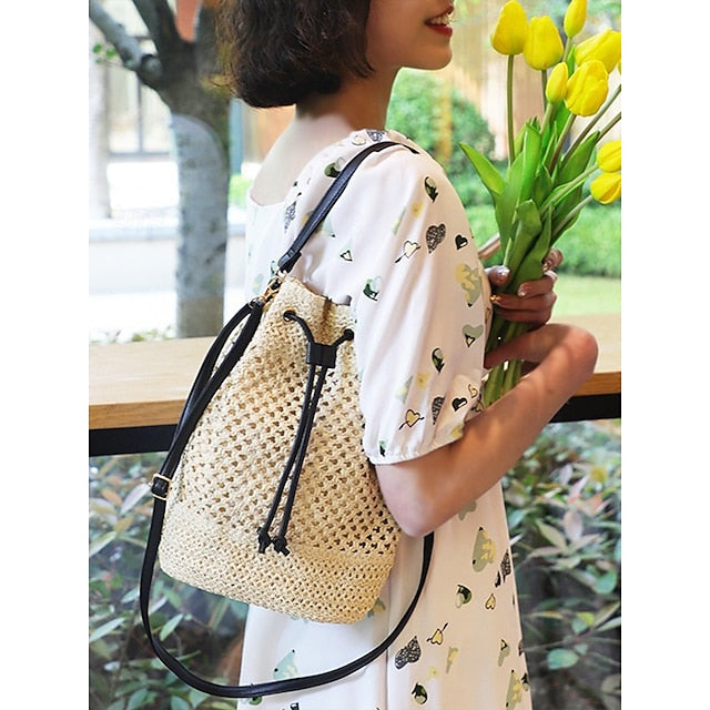 Bag - with Tote Summer Woven Drawstring Stylish Bucket