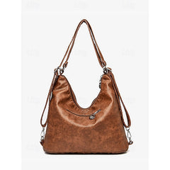 Brown Leather Bag Multiple Faux Pockets with Hobo