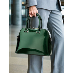 Tote Leather Bag Patent - Green Elegant Shiny