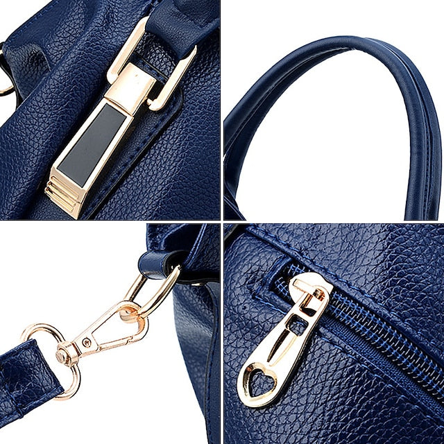 Handles and Top Faux with Handbag Black Leather
