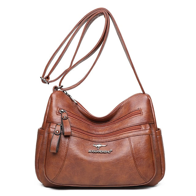 Shoulder Bag Leather Black Faux Multi-Pocket