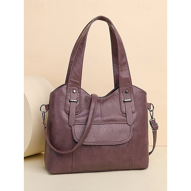 Brown Faux Bag Leather Tote with Vintage Dual