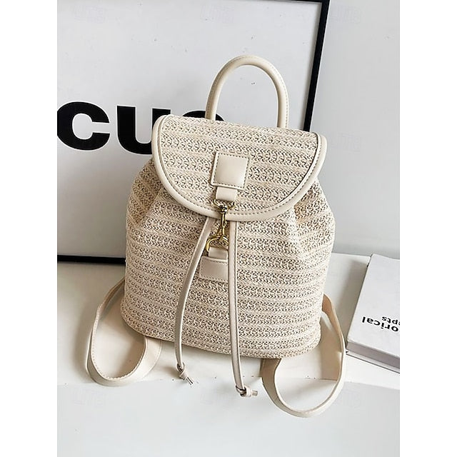 Backpack Straw for Boho Rattan Travel with Woven Bag
