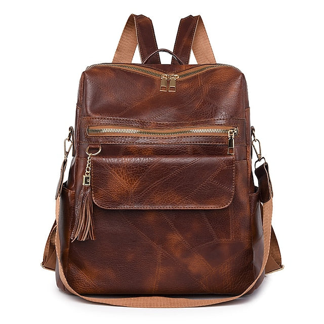 and Vintage Backpack Leather Tassel Purse with Faux