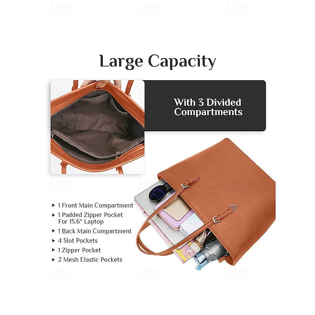 Faux Brown Leather Large Bag Classic Tote -