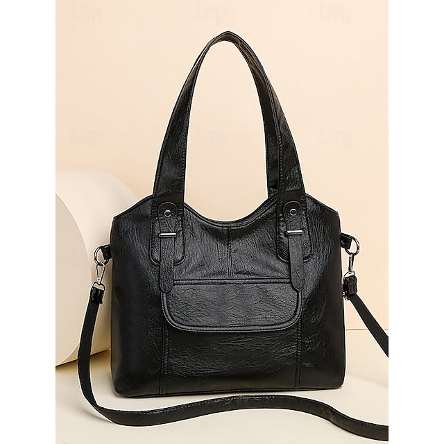 Brown Faux Bag Leather Tote with Vintage Dual