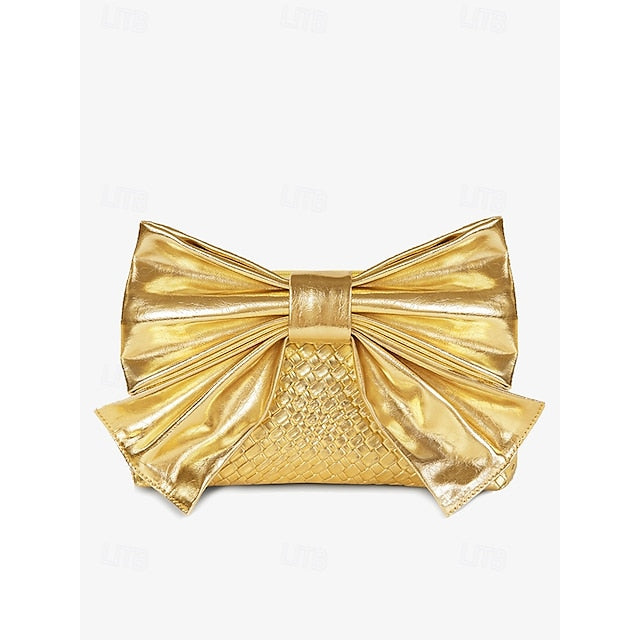 Oversized Faux Leather Bag Clutch Bow with Gold