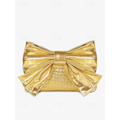 Oversized Faux Leather Bag Clutch Bow with Gold