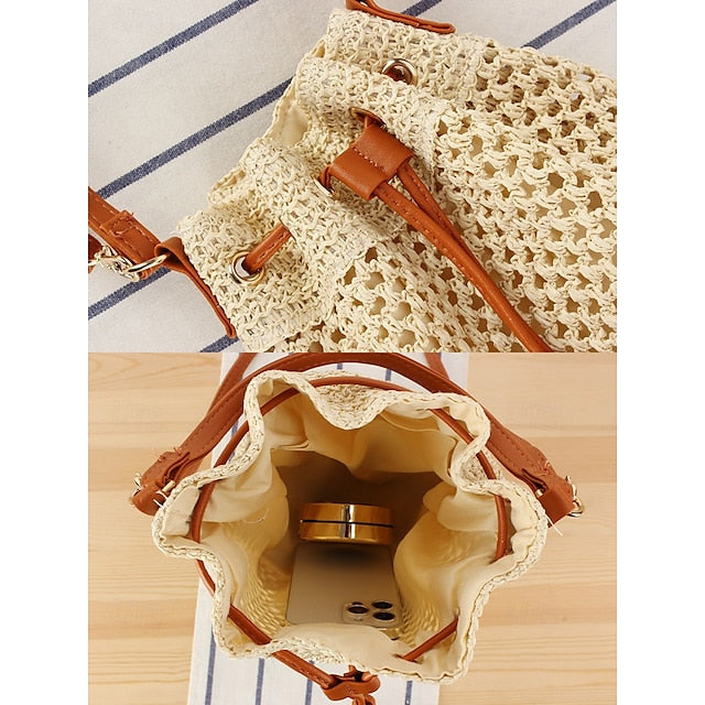 Bag - with Tote Summer Woven Drawstring Stylish Bucket