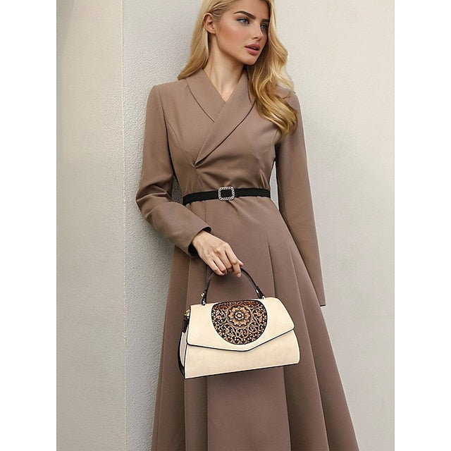 Floral Faux Vintage Engraved Handbag Leather