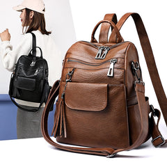 and Vintage Backpack Leather Tassel Purse with Faux