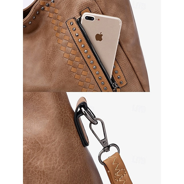 Brown Faux Tote Bag Handbag Leather Spacious