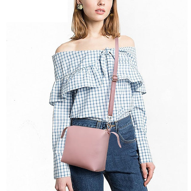 Tote Pink Leather - Handbag Faux Set 3-Piece