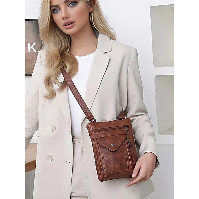 Leather Vintage Multi-Pocket Crossbody Faux - Bag