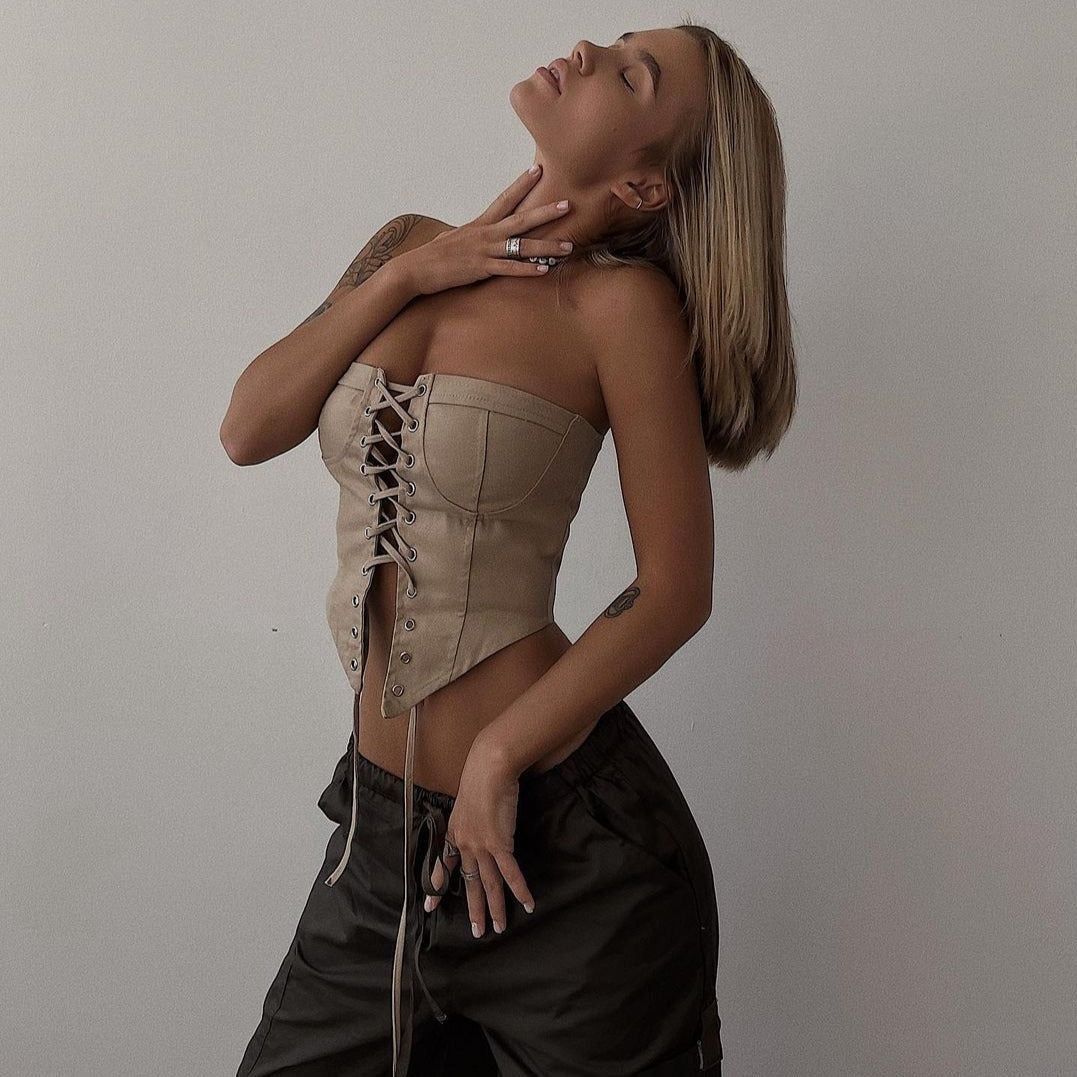 No Regular Love Vintage Lace Up Corset Top