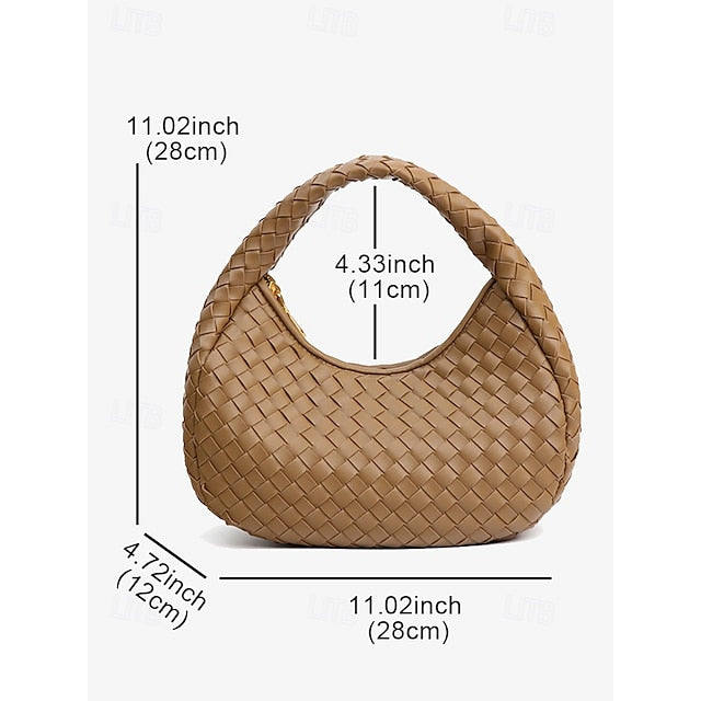 Leather Elegant Woven Chic Bag Hobo Round Ivory