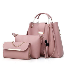 Tote Pink Leather - Handbag Faux Set 3-Piece
