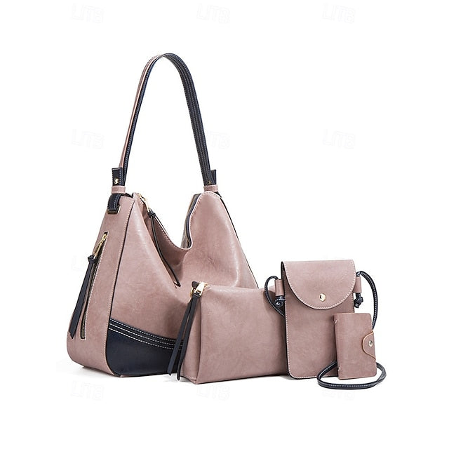 Faux Bag Set Handbag 4-Piece Leather Shoulder