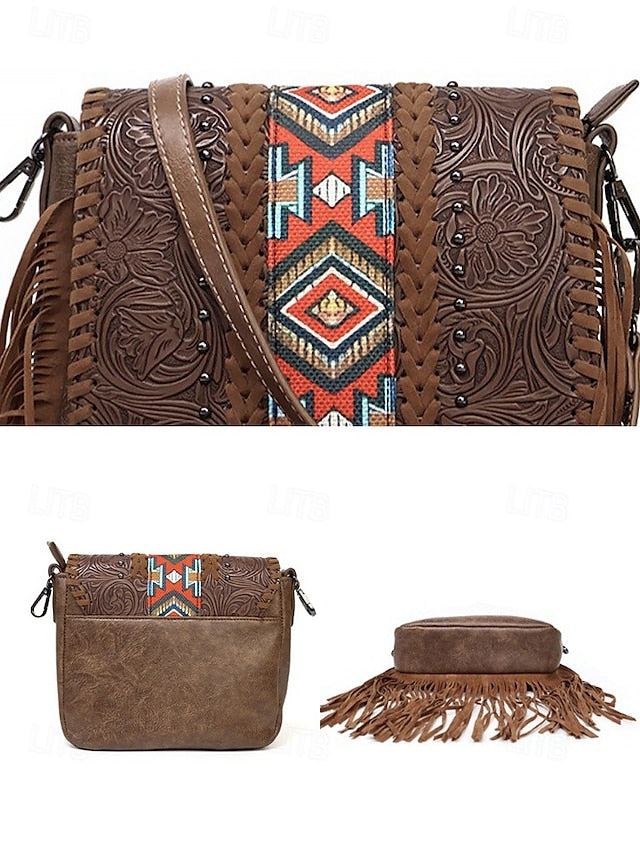 Faux Leather Shoulder Multi-Pocket - Crossbody Bag