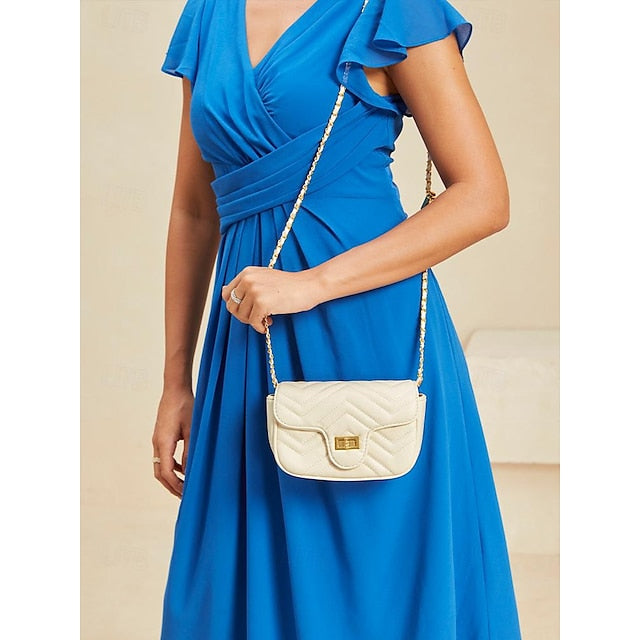 White Leather with Bag Crossbody Gold Elegant Chain