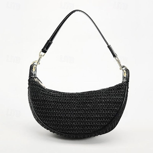 Straw Leather Boho Crossbody Bag with Adjustable